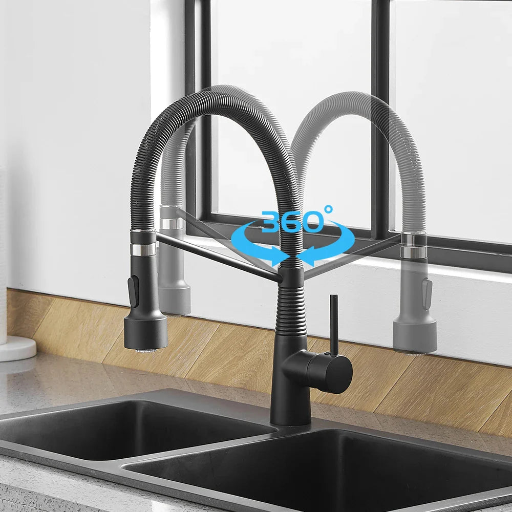 Afralia™ LED Kitchen Faucet Single Hole Pull Out Spout Black Mixer Tap