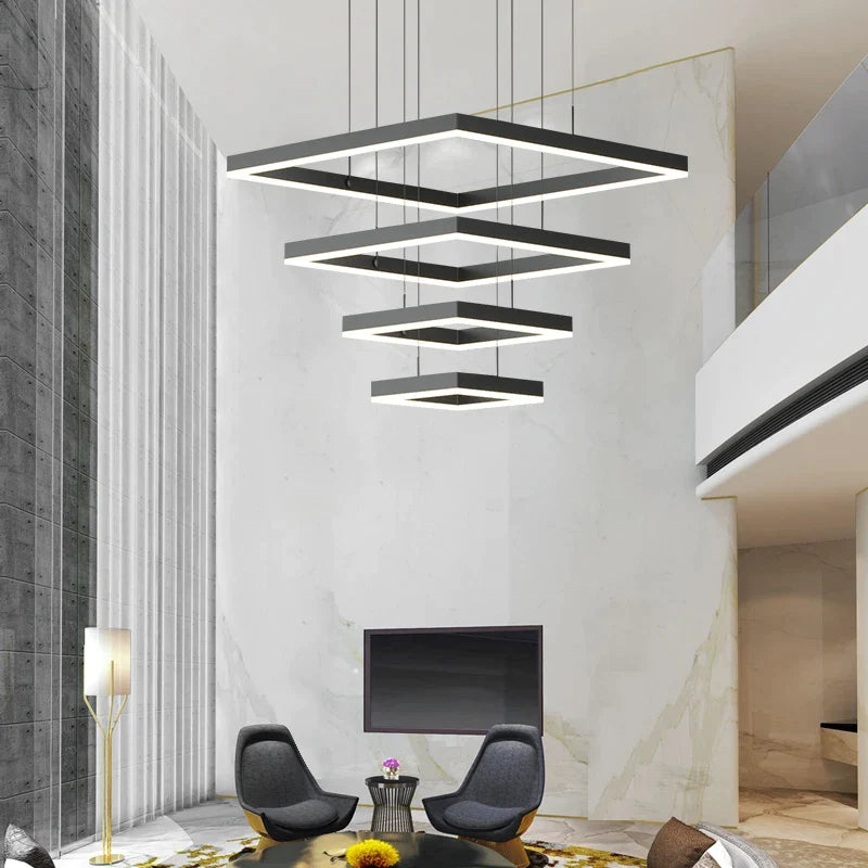 Nordic LED Black Square Chandelier by Afralia™ - Modern Living Room & Kitchen Light Fixture