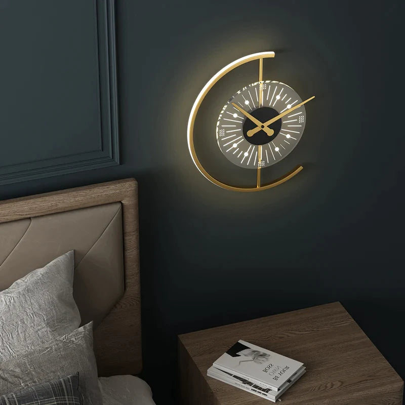 Afralia™ Modern Wall Lamp with Clock for Bedside and Living Room