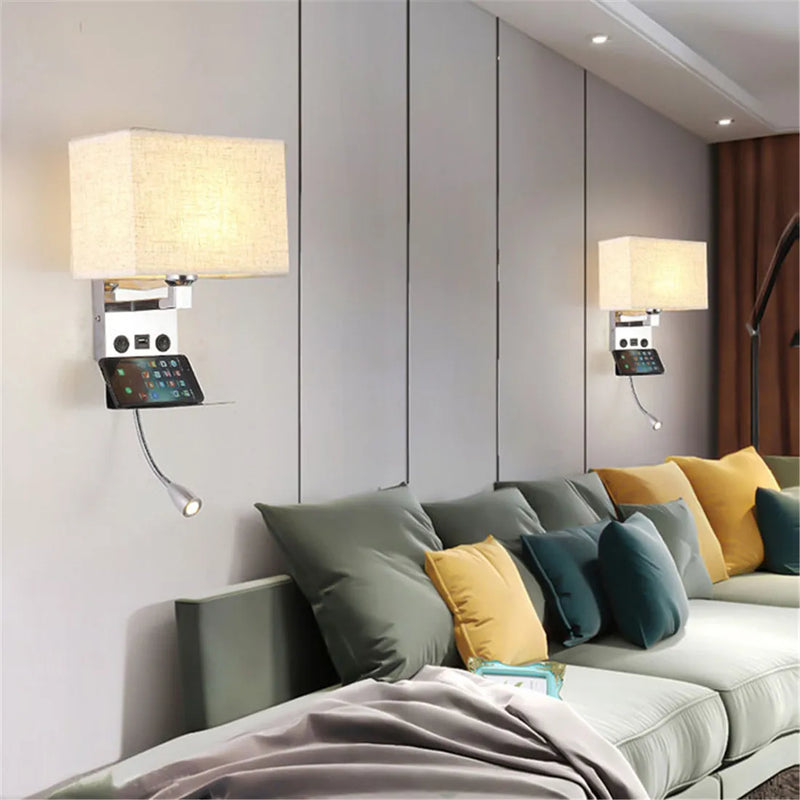 Afralia™ Wall Lamp: Rechargeable Reading Light with Switch and Phone Holder