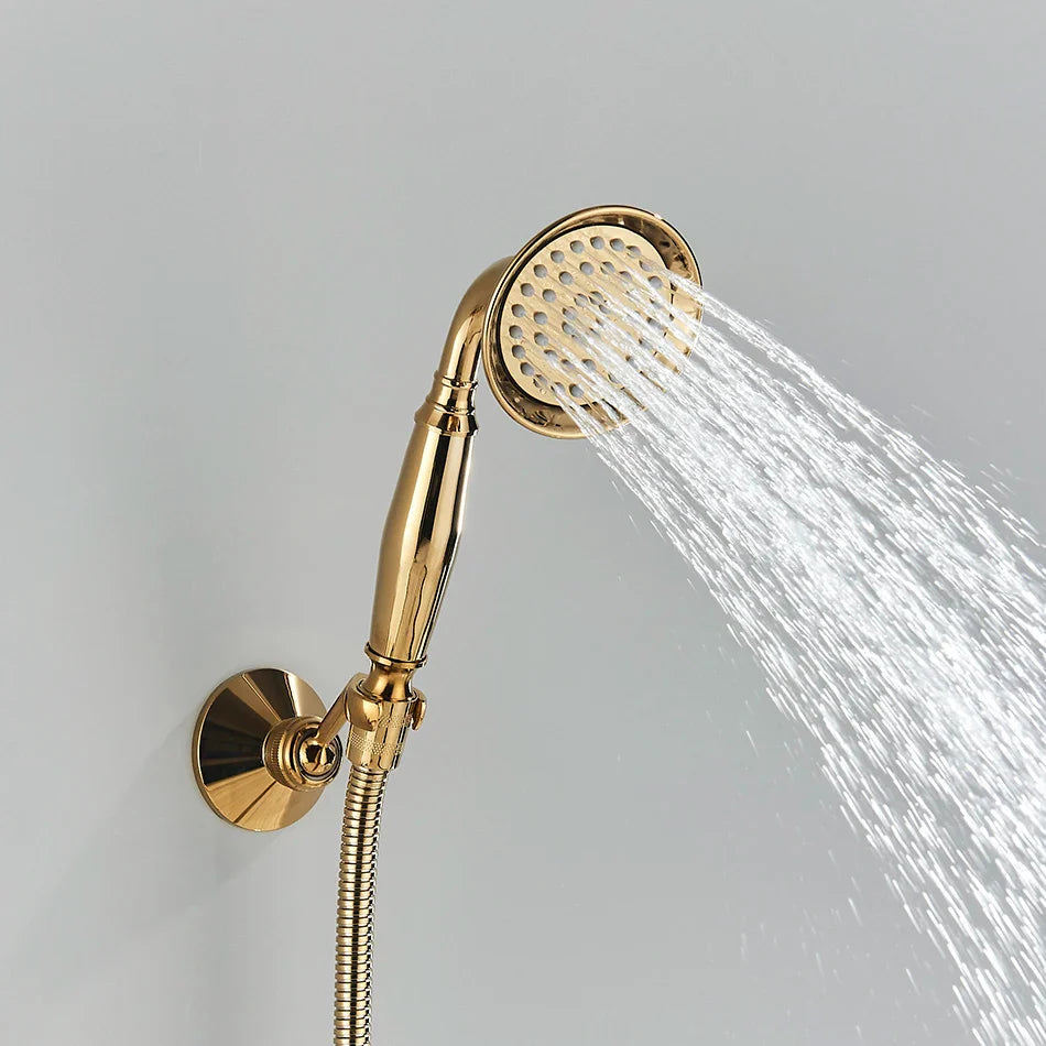 Afralia™ Swan Golden Bathroom Tub Faucet with Crystal Handwheel and Handshower