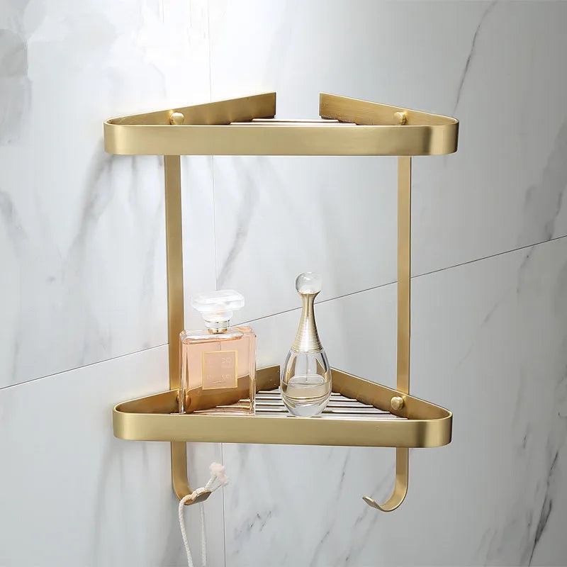 Afralia™ Brass Bathroom Shower Rack: Brushed Gold Corner Shelf for Bath and Shower Storage