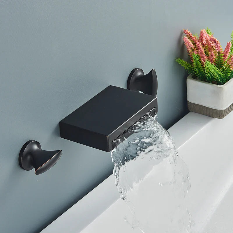 Afralia™ Black Bronze Wall Mounted Waterfall Bathroom Faucet with Dual Handles