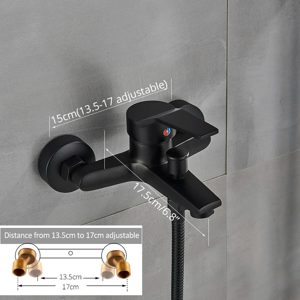 Afralia™ Matte Black Bathroom Shower Faucet Mixer Tap with Hand Shower Set, Wall Mount