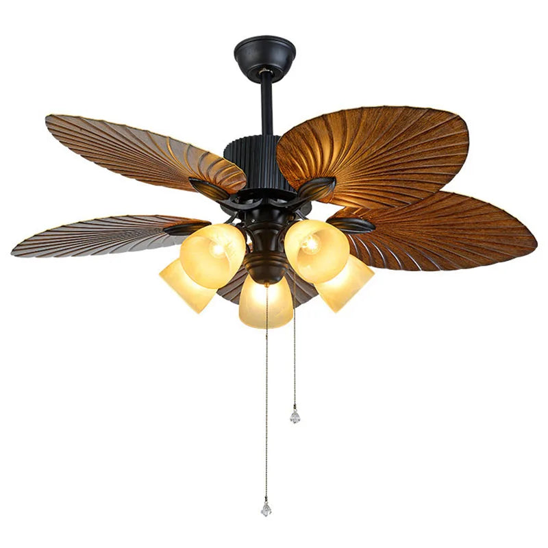 Afralia™ Solid Wood Chandelier Fan Light LED Ceiling Fan for Hotel Decor