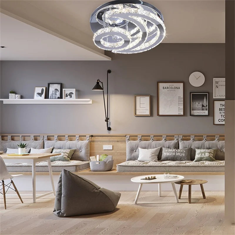 Afralia™ Modern Crystal Ceiling Chandelier LED Light for Living Dining Bedroom Lighting