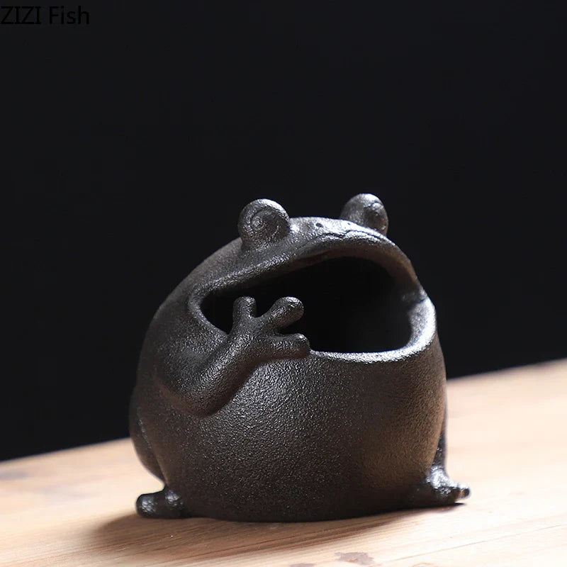 Afralia™ Cute Big Belly Frog Cartoon Ceramic Ashtray Decor Gift for Boyfriend