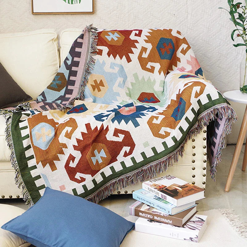 Afralia™ Geometric Tassel Sofa Cover - Bohemian Style Blanket Dust Cover