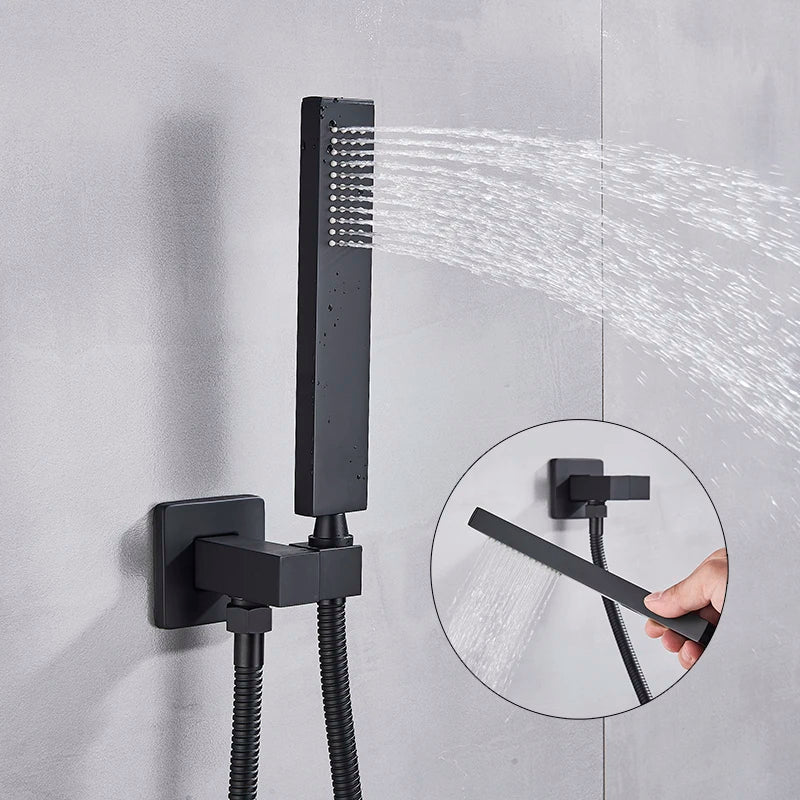 Afralia™ Matte Black Shower Mixer Faucet Set with Rainfall Waterfall Shower Head