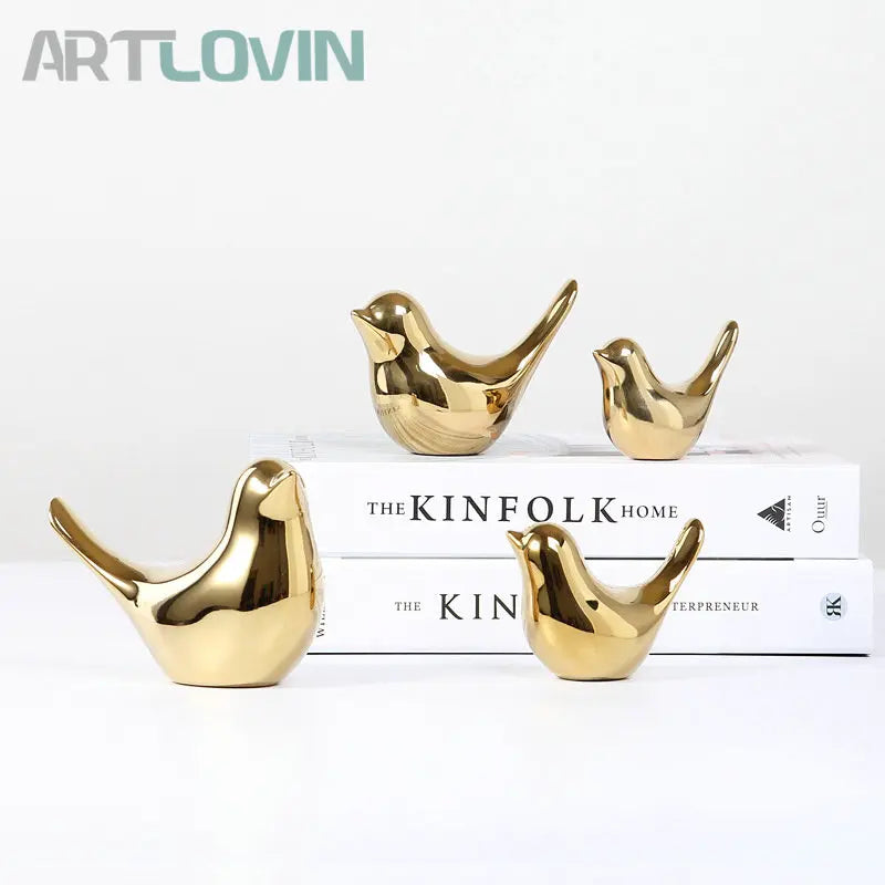 Afralia™ Gold Camel Ceramic Figurines, Bird Ornaments, Home Decor Accessories
