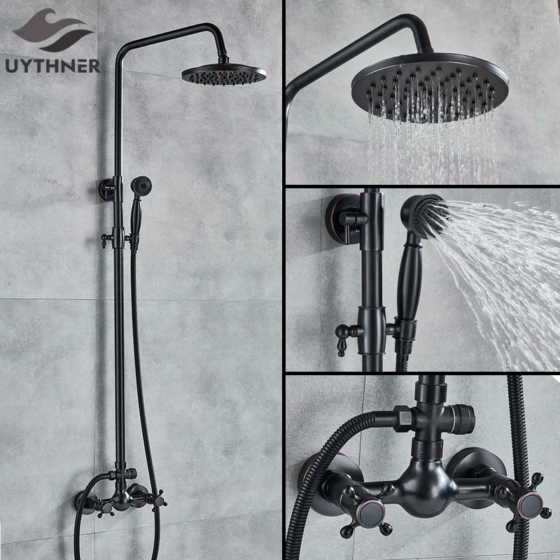 Afralia™ Black Bronze Shower Faucet Set with 8" Rain Shower Head and Hand Shower