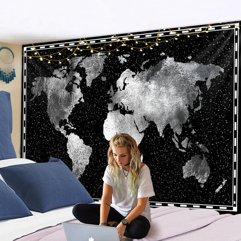 Afralia™ Geometric World Map Tapestry Wall Hanging: 3D Print Decor Yoga Mat Sleeping Pad