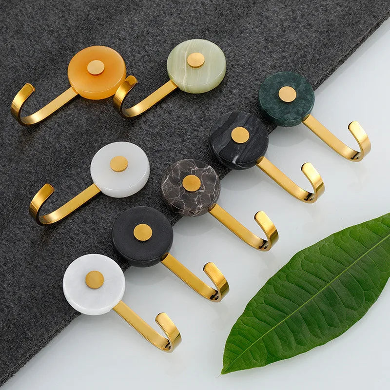 Afralia™ Marble and Brass Bathroom Robe Hook Gold Jade Key Hat Bag Hanger