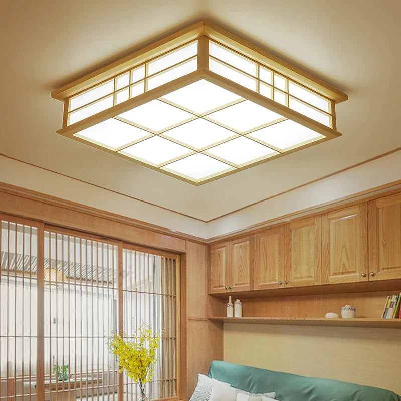 Afralia™ Japanese Tatami Wood Ceiling Light LED, Dining Bedroom Study Room Lighting