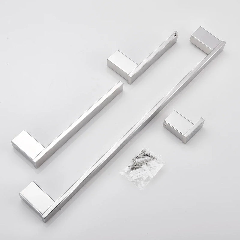 Afralia™ Chrome Bathroom Accessories Set: Robe Hook, Towel Rail, Rack, Shelf, Tissue Holder.