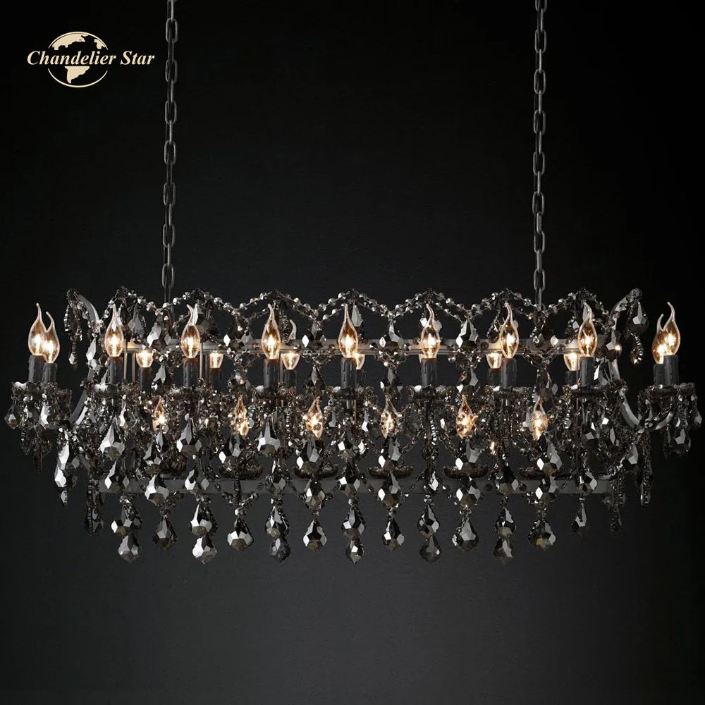 Afralia™ Smoke Crystal Chandelier LED Rectangular for Kitchen Island Dining