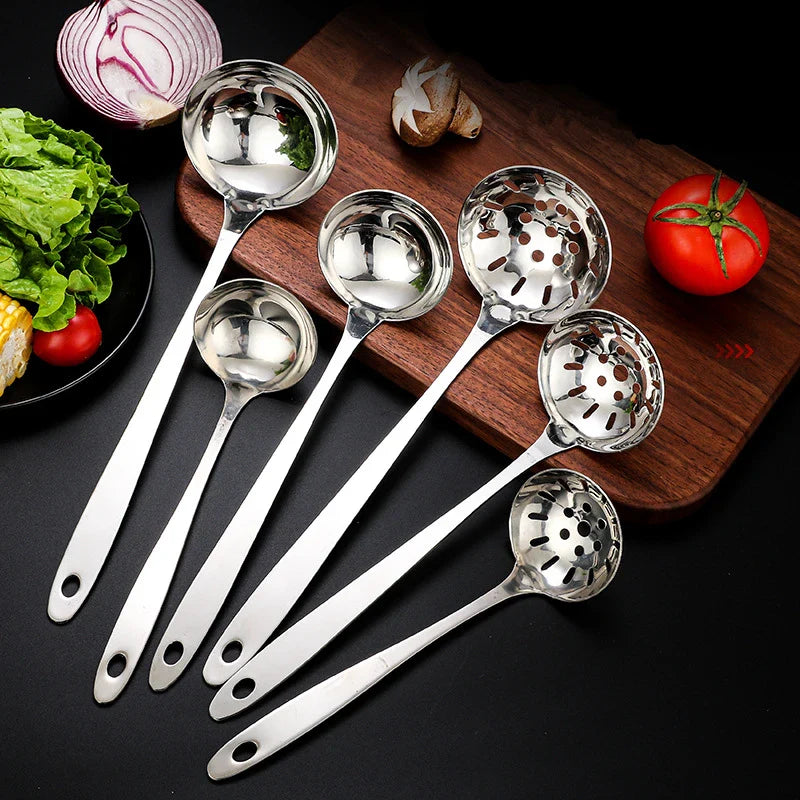 Afralia™ Stainless Steel Long Handle Soup Ladle Colander Tableware for Home Utensils