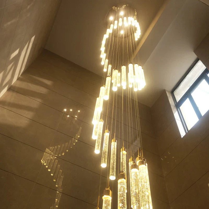 Afralia™ Golden LED Crystal Chandelier for Living Room Staircase