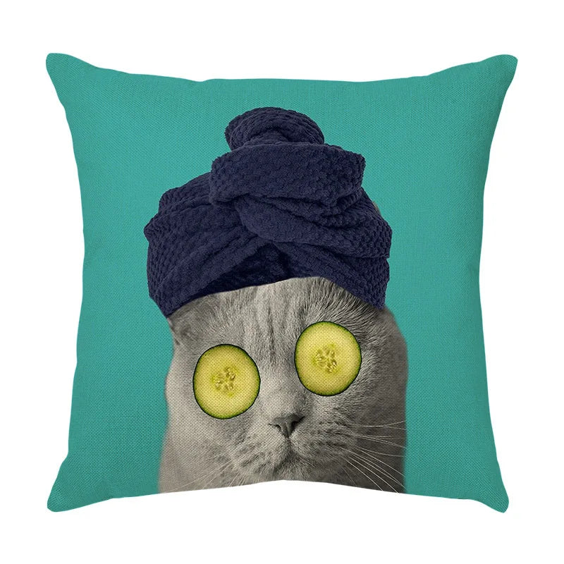 Afralia™ Cute Cat Face Decorative Cushion Cover Soft Linen Pillow for Home Sofa