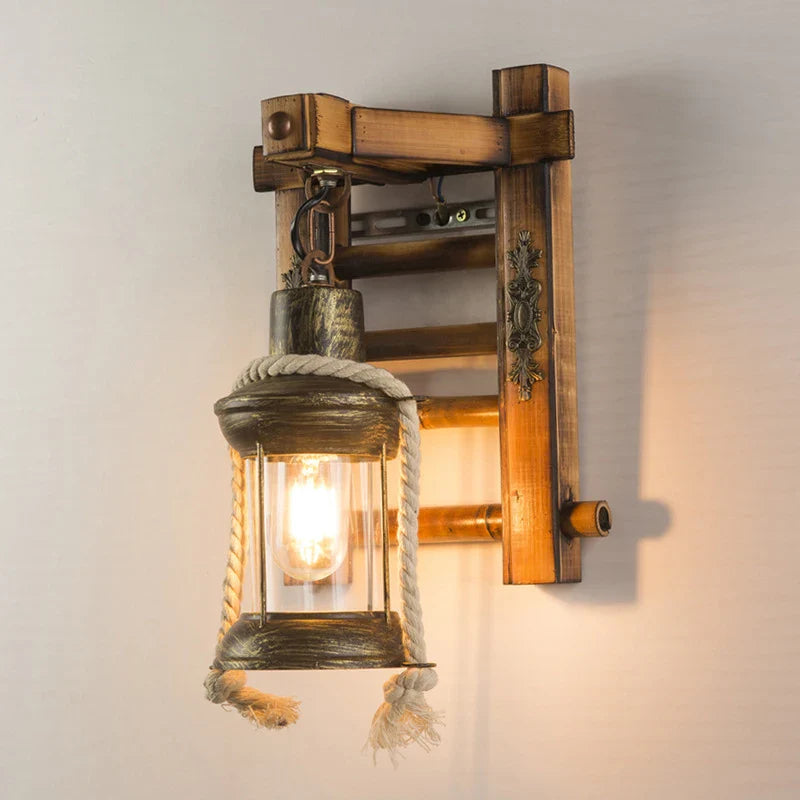 Afralia™ Retro Bamboo Wall Lamp Industrial Glass Sconce for Living Room and Bedroom