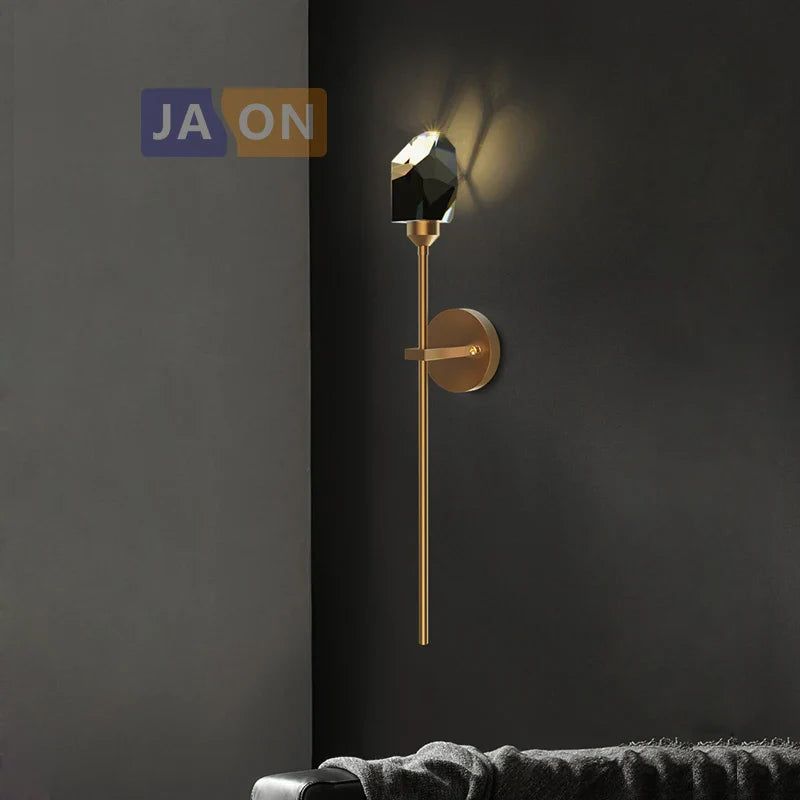 Afralia™ Crystal LED Wall Sconce for Bedroom Corridor - Designer Black Gold Wall Light