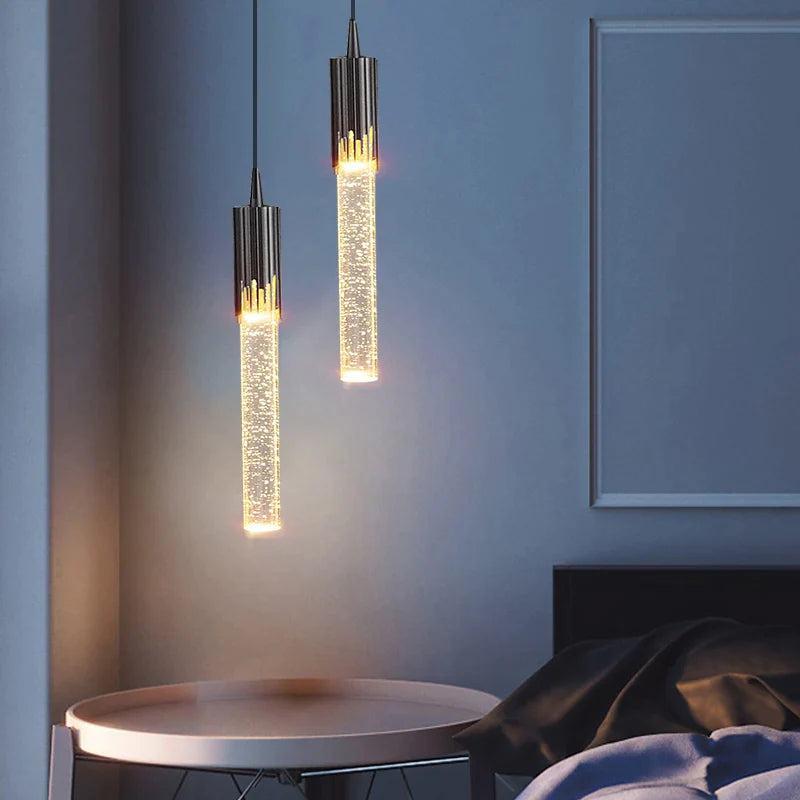 Afralia™ Crystal Pendant Lamp with Remote Control, Luxury Aluminium Ceiling Light for Bedside Kitchen Island.