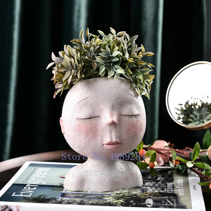 Afralia™ Resin Human Head Vase Sculpture for Creative Flower Arrangements