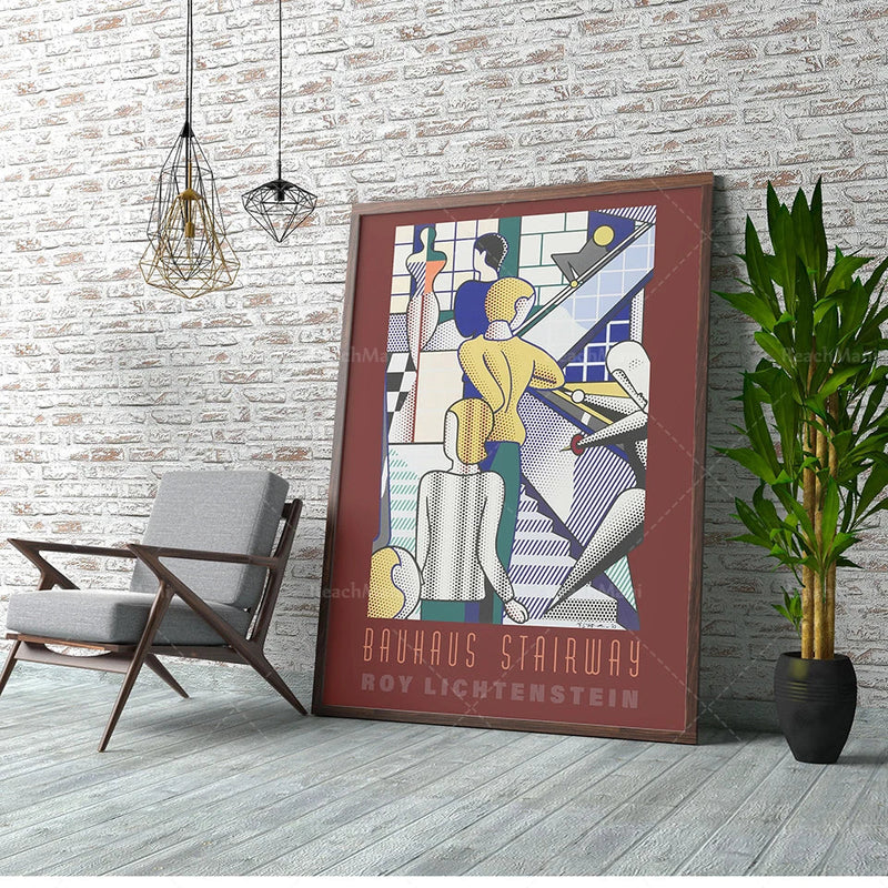 Afralia™ Bauhaus Stairs Canvas Print | Retro School Poster for Living Room Decor