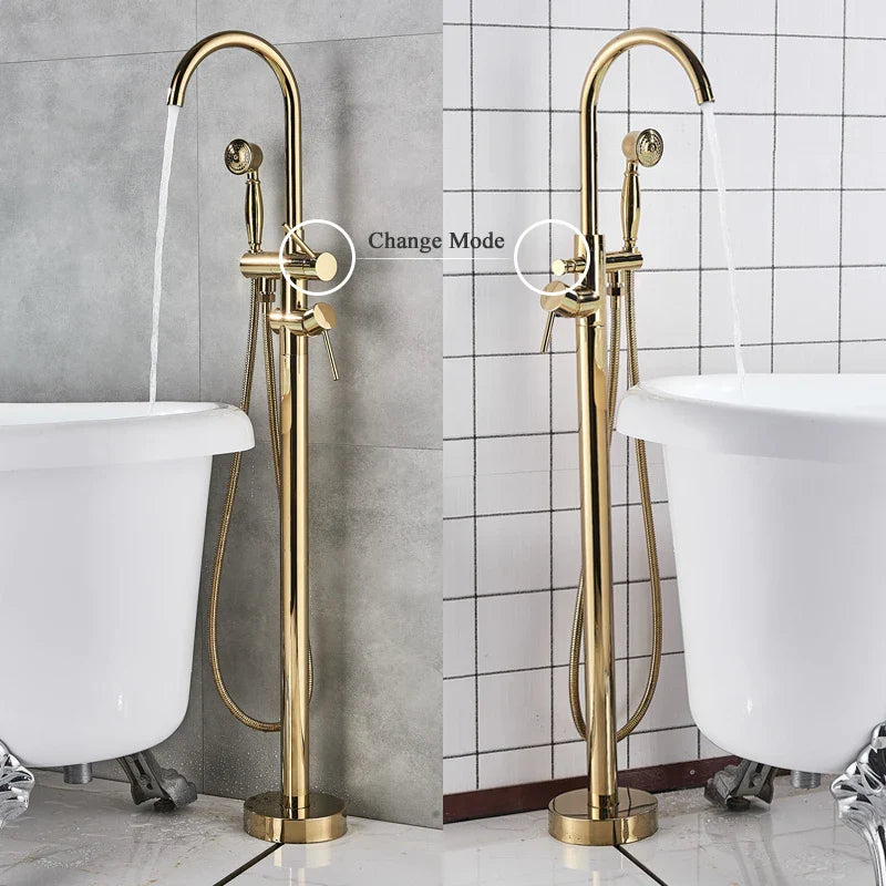 Afralia™ Antique Brass Tub Faucet Swivel Spout Filler Hot Cold Mixer Tap