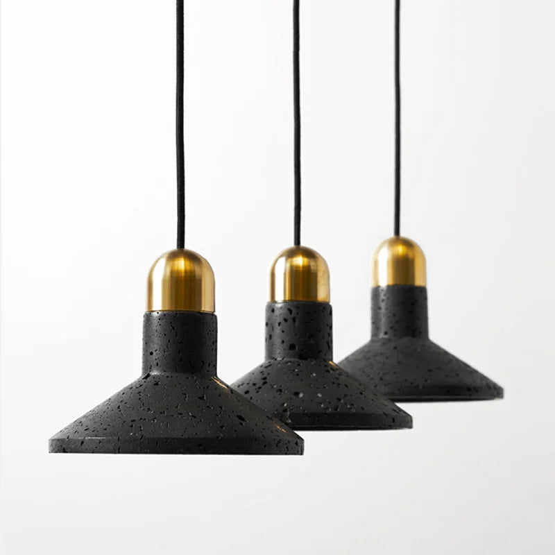 Afralia™ Black Travertine Cement Terrazzo Pendant Light Industrial Hat Light