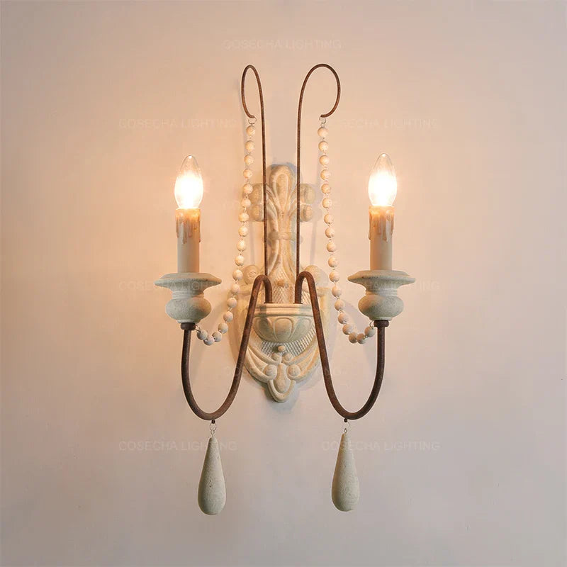 Afralia™ White Wooden Beads Chandelier: Elegant Retro Foyer Lighting for Loft Decor