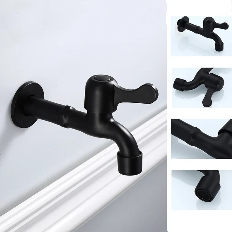 Afralia™ Antique Black Brass Wall Mount Bibcock Tap for Outdoor Garden and Washing Machine