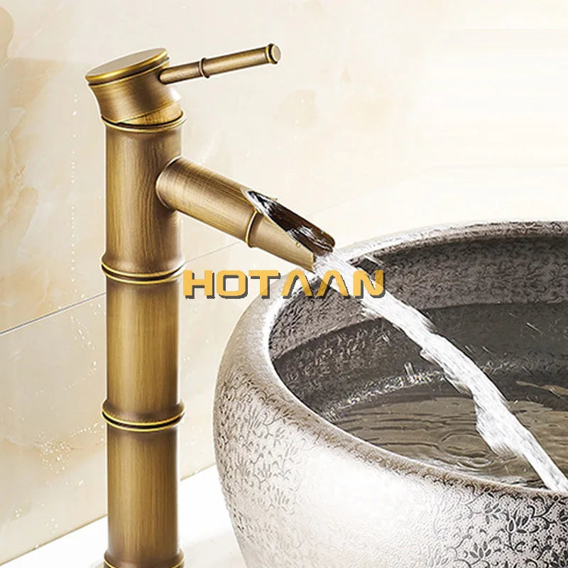 Afralia™ Antique Brass Bamboo Style Basin Faucet, Vintage Bronze Finish, Single Handle Hot/Cold Tap
