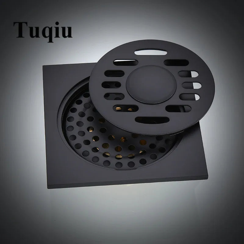 Afralia™ Square Black Stainless Steel Shower Floor Drain Strainer 10x10cm