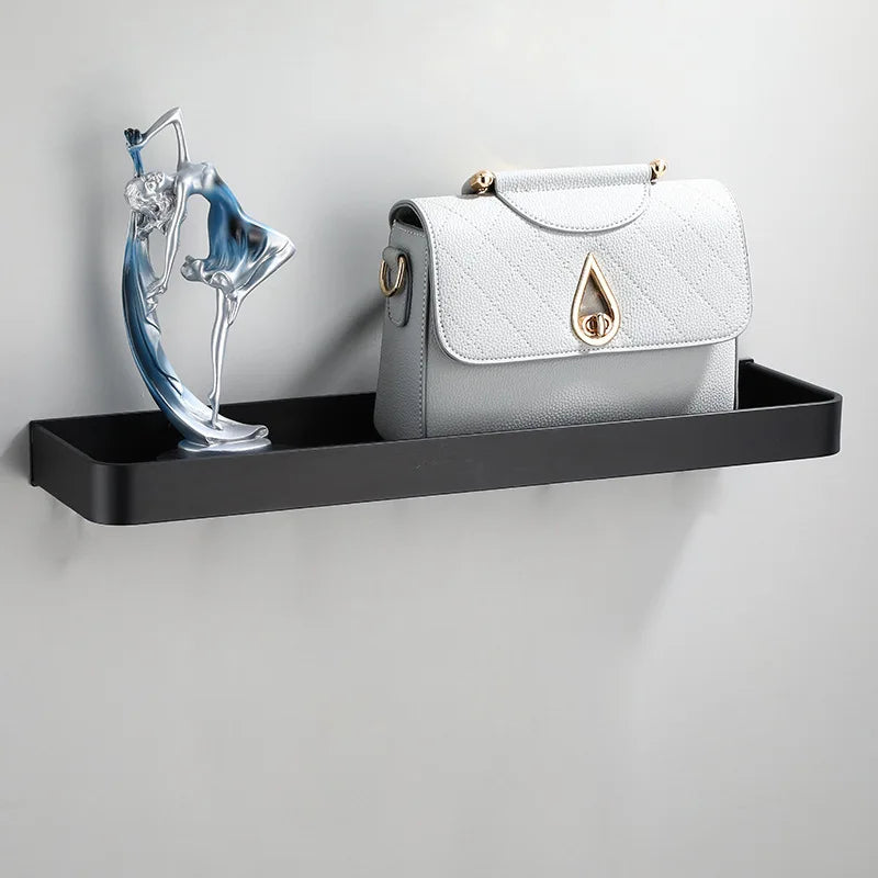 Afralia™ Black Aluminum Bathroom Corner Shelf Wall Mounted Storage Holder