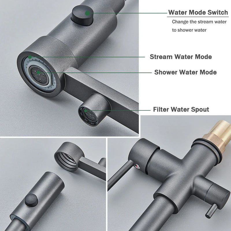 Afralia™ Black 3 Way Drinking Water Filter Faucet: Brass, 360° Flexible, Purification Tap