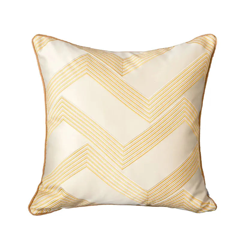 Afralia™ Gold Geometry Cut Velvet Embroidered Lumbar Pillow Cover Chic Style 35x50cm