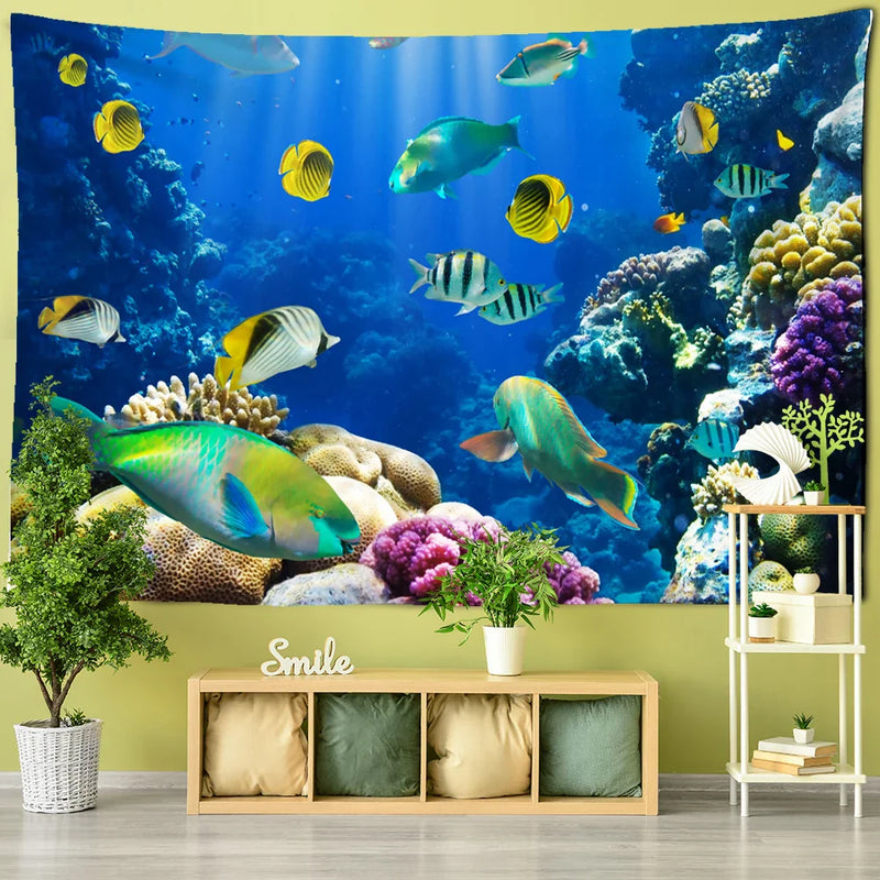 Afralia™ Underwater World Fish Tapestry: Psychedelic Marine Animal Wall Hanging