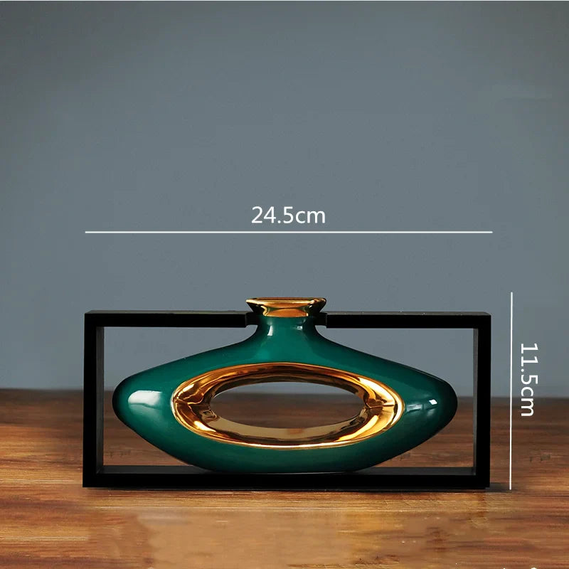 Afralia™ Chinese Style Ceramic Vase in Wooden Frame for Modern Home Decor