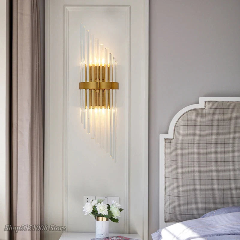 Afralia™ Crystal Golden Wall Lamp: Luxury American Country Light for Home, Hotel, and Office