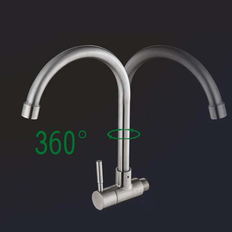 Afralia™ Stainless Steel Wall-Mount Kitchen Faucet - Rotatable Single Cold Water Tap