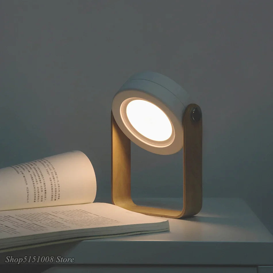 Afralia™ Wood Handle Foldable Night Light LED Table Lamp - USB Rechargeable