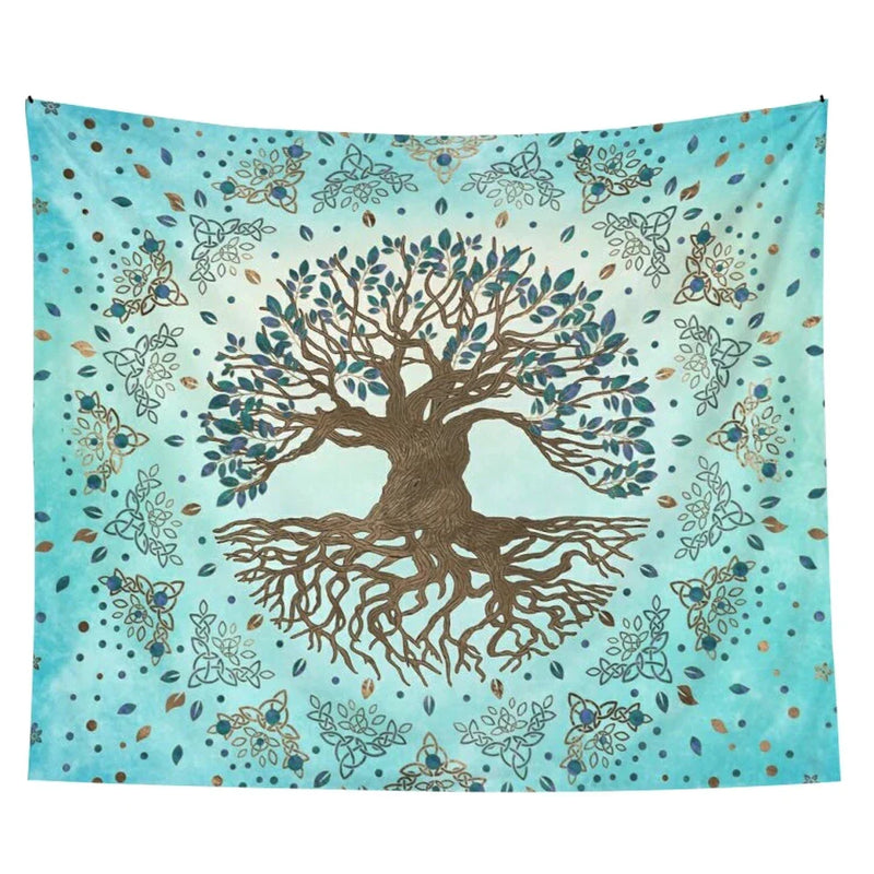 Afralia™ Psychedelic Blue Teal Mandala Wall Tapestry for Bohemian Home Decor