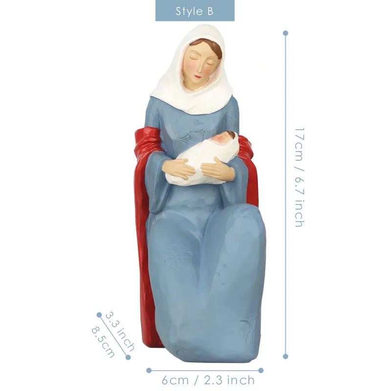 Afralia™ Holy Family Resin Statue Virgin Mary Baby Jesus Angel Vintage Figurine