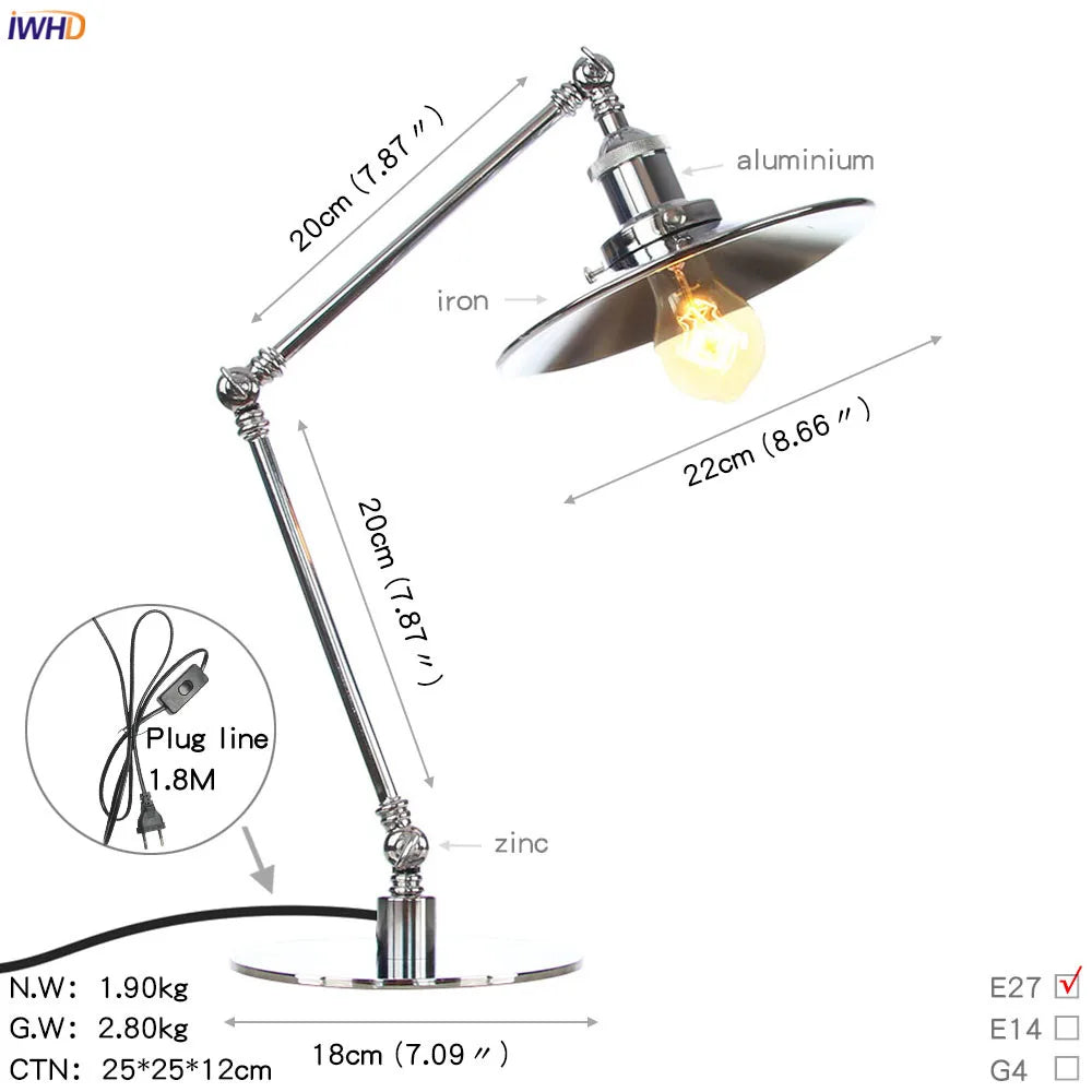 Afralia™ Industrial LED Table Lamp For Home Decor - US/EU Plug Switch, Loft Style