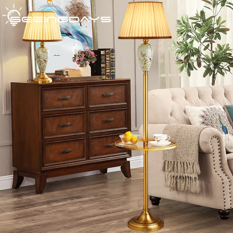 Afralia™ Ceramic Floor Lamp for Living Room Bedroom, American Style, Study Bedside Lighting