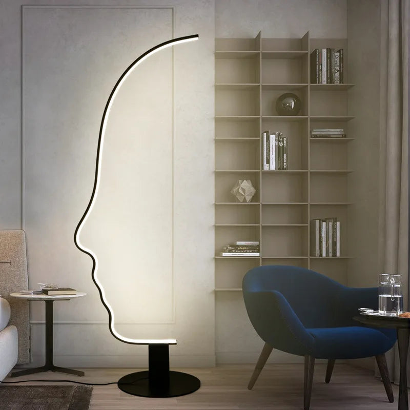 Afralia™ Black Nordic Human Face LED Floor Lamp: Adjustable Indoor Lighting for Living Room