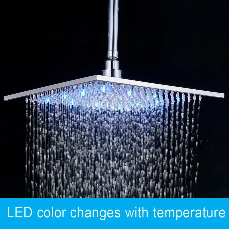 Afralia™ 16" Square LED Light Rainfall Shower Head - Color Changing Brass Showerhead