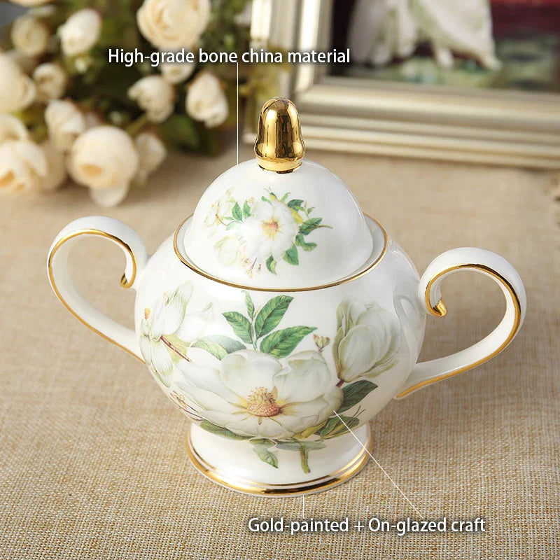 Afralia™ Camellia Bone China Tea & Coffee Set - Porcelain Teatime Pot, Cups, & Sugarpot