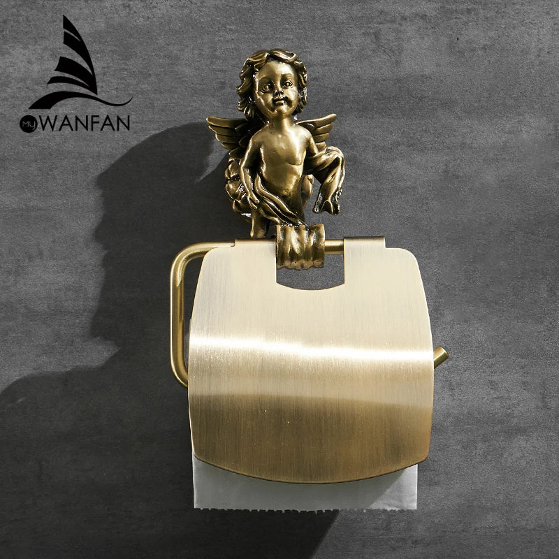 Afralia™ Classic Angel Gold Toilet Paper Holder Wall Mounted for Bathroom Home